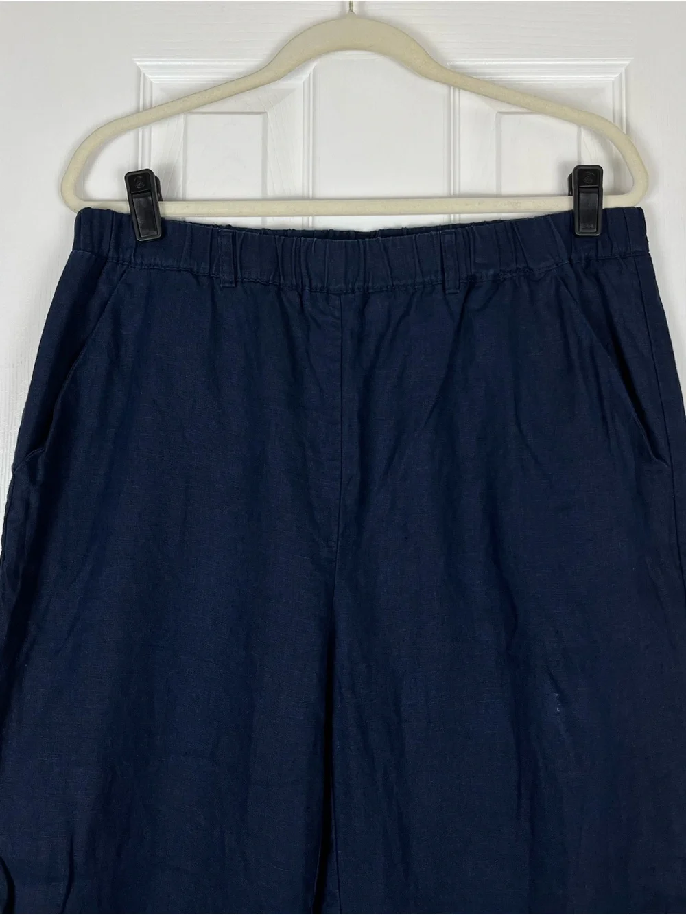 Quince European Linen Pants Wide Leg Ankle/Crop Pants Sz L Navy Minimalist